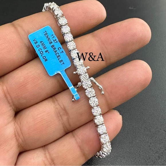 Brand New With Tags 11.37 CT SS Moissanite Diamond Tennis Bracelet - Picture 3 of 4
